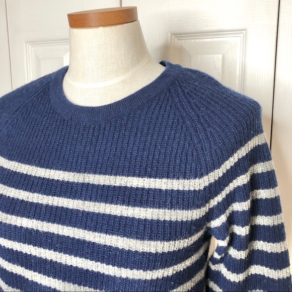 Madewell 💯% merino stadium striped sweater, leather elbow patches, item 07741 - Picture 3 of 7